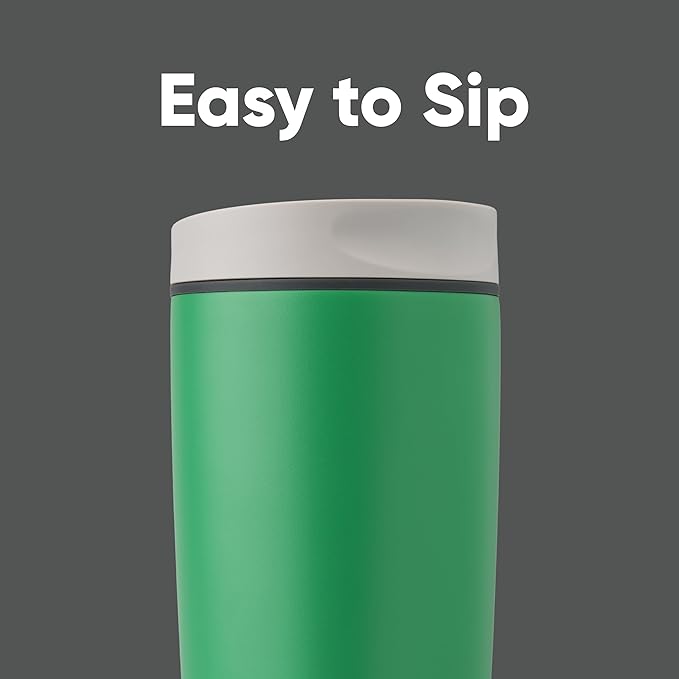 Owala SmoothSip Slider Insulated Stainless Steel Coffee Tumbler, Reusable Iced Coffee Cup, Hot Coffee Travel Mug, BPA Free 20 oz, Grey/Green (Sour Apple)