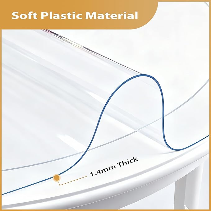 Round Clear Table Cover Protector 48 Inch - 2mm Thick Waterproof PVC Furniture Protective Pad for Dining Room Tabletop