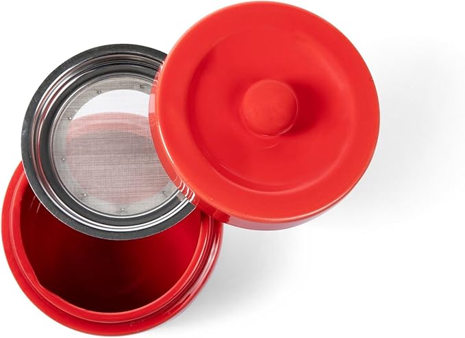 Bacon Grease Saver with Strainer - Ceramic Grease Container 1L Storage Canister | Holds Bacon Fat Drippings | Oil Keeper for Kitchen Counter Storage