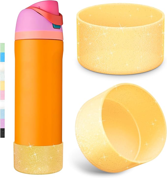 2PCS Glitter Silicone Boot for Owala Water Bottle, Anti-Slip Protective Sleeve for Owala Twist,FreeSip and Flip Stainless Steel Water Bottle, BPA-Free, Dishwasher Safe, Accessories