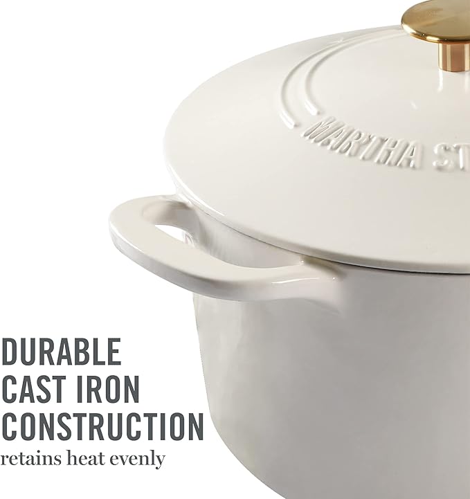 MARTHA STEWART Gatwick 7-Quart Enamel Cast Iron Dutch Oven – Martha Blue – Heavy-Duty Dutch Oven for Slow Cooking, Braising & Baking