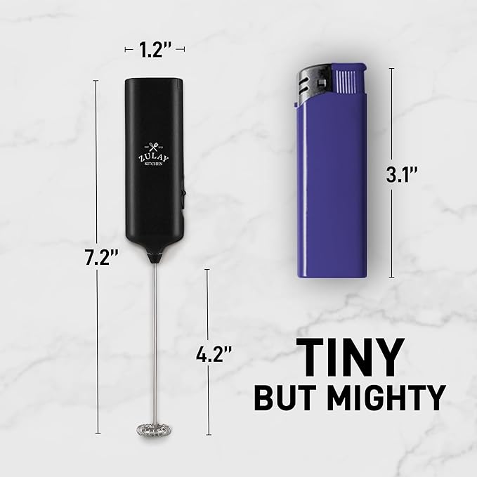 Mini & Mighty Milk Frother Wand – Powerful Handheld Coffee Frother, Battery Operated Drink Mixer – Compact Pocket Size – Detachable Whisk for Latte, Cappuccino, Matcha, Hot Chocolate – Black
