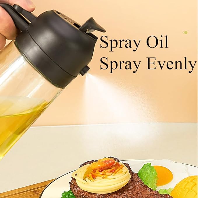 Olive Oil Sprayer Mister for Cooking,Olive Oil Dispenser Bottle 2 IN 1,17oz Oil Mister Spray Bottle,Premium Glass Oil Spritzer Bottle for Kitchen Air Fryer,Baking,Salad,Grilling,BBQ (Black 1 Pack)