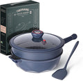 TIBORANG 8 in 1 Multipurpose 11 Inch 5 Quart Heat Indicator Nonstick Deep Frying Pan with Glass Lid, Stay-cool Handle, Steamed Grid, PFOA-Free,Dishwasher&Oven Safe,Works with All Stovetops(Navy Blue)