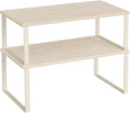 SONGMICS Cabinet Organizer Shelf, Set of 2 Kitchen Counter Shelves, Kitchen Storage, Spice Rack, Stackable, Expandable, Metal and Engineered Wood, Travertine Beige and Cream White UKCS025L01