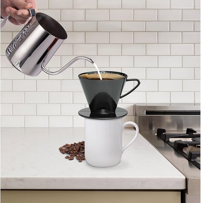 Fino Pour-Over Coffee Brewing Filter Cone, Number 2-Size, Black, Brews 2 to 6-Cups, Set of 2
