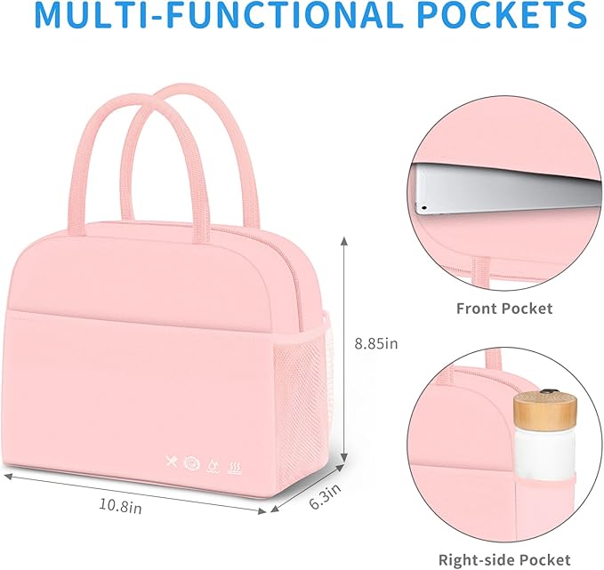 DALINDA Lunch Bag Lunch Box for Women Men Reusable Insulated Lunch Bags for Adults,Leakproof Cute Cooler Lunch Tote Bag,Large Capacity for Work Travel Picnic, PINK