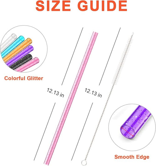 12 Pack Color Replacement Straws for Stanley 40oz 64oz, Yoelike 12in Long Reusable Glitter Straws Accessories for Tumbler Mug Cup, Dishwasher Safe, BPA Free