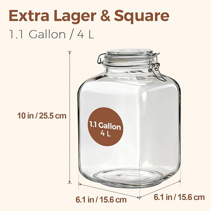 ComSaf 1 Gallon Glass Jar with Lid, Flour Sugar Storage Containers 128oz, Cereal containers storage, Glass Jars with Airtight Lid, Large Storage Containers with Lids for Pickled Egg, Herb, Set of 2