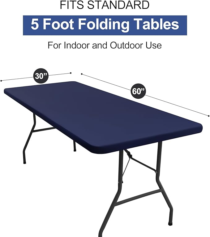 homing Rectangle Table Cloth Cover, Waterproof Polyester Elastic Fitted Tablecloth, Fits for 5 Foot Folding Tables, Washable Table Protector for Picnic, Camping, Outdoor (Navy Blue, 30" x 60")