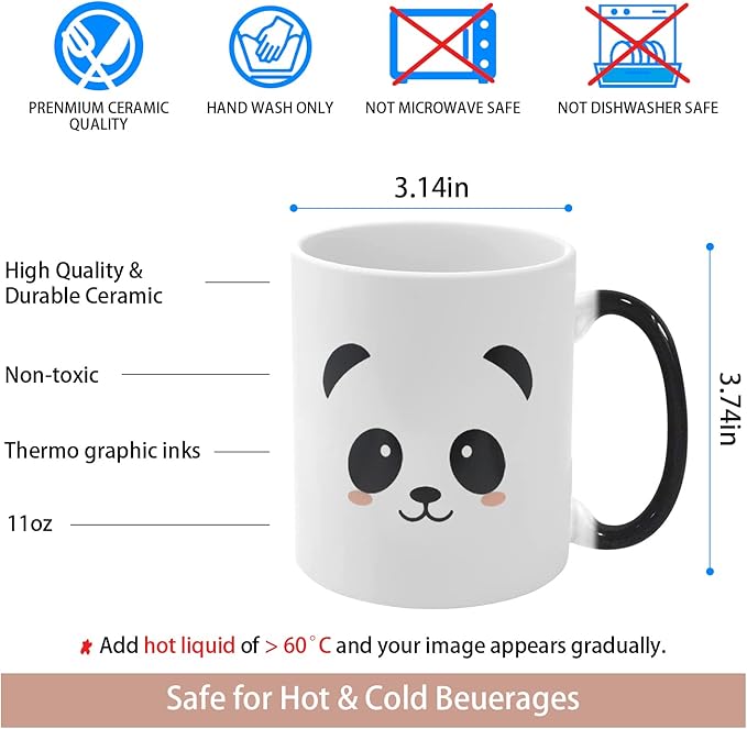 Heat Changing Mug, Funny Panda Color Changing Ceramic Coffee Mug,11 oz Heat Sensitive Magic Cup Xmas Gift for Mom Sisters Girlfriends Friends, Cute Birthday Christmas Gift for Women Men Kids