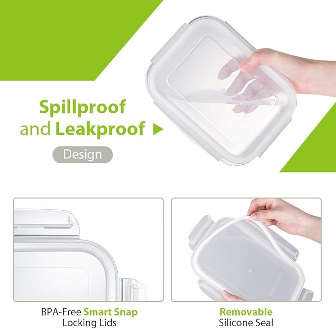 Bayco Large Glass Meal Prep Containers, 5 Pack, 36oz | 4.5cups, Food Storage With Lids, Airtight Bento Boxes, BPA Free & Leak Proof