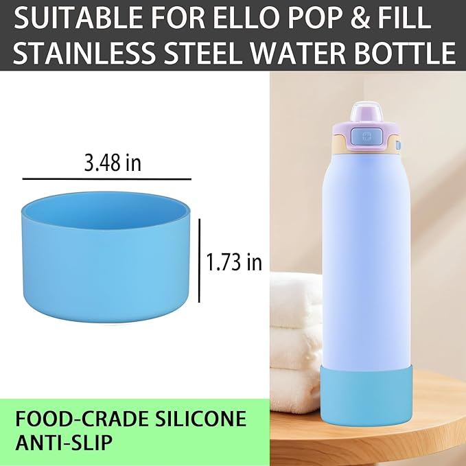 2 PCS Silicone Bottom for Ello Pop 32 OZ Water Bottle, Water Boot for Ello Pop,Avoid Scratches and Noise (Sky Blue, 320z)