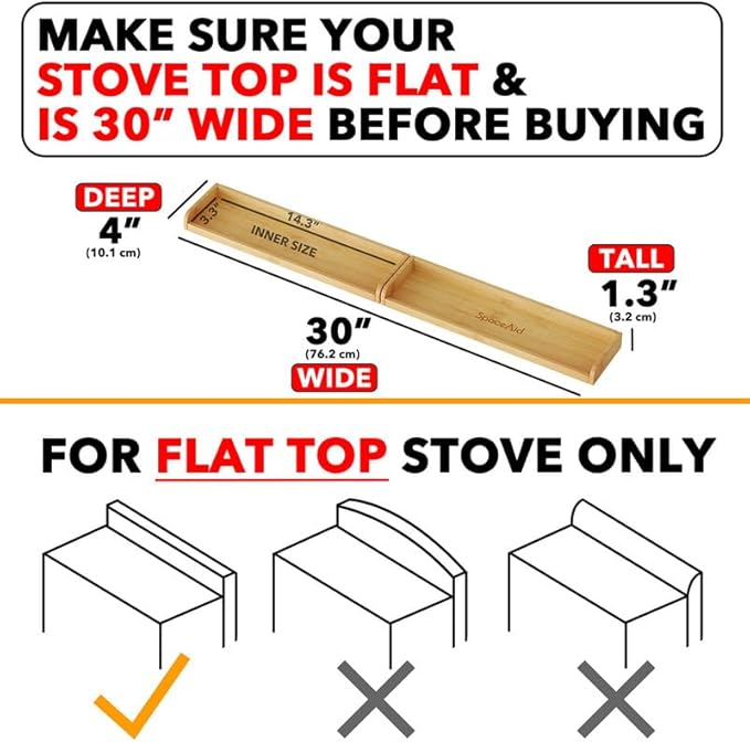 SpaceAid 30" Wide Kitchen Shelf Organizer for Stove, Magnetic Bamboo Spices Shelf for Home Stove Kitchen Storage Organization (Fit for Flat Top Only)