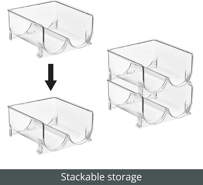 mDesign Plastic Stackable 2 Bottle Storage Holder Rack Organizer for Home, Kitchen Countertop, Cabinet, and Pantry - Holds Water Bottles, Perfect for Tumbler Cup - 4 Pack - Clear