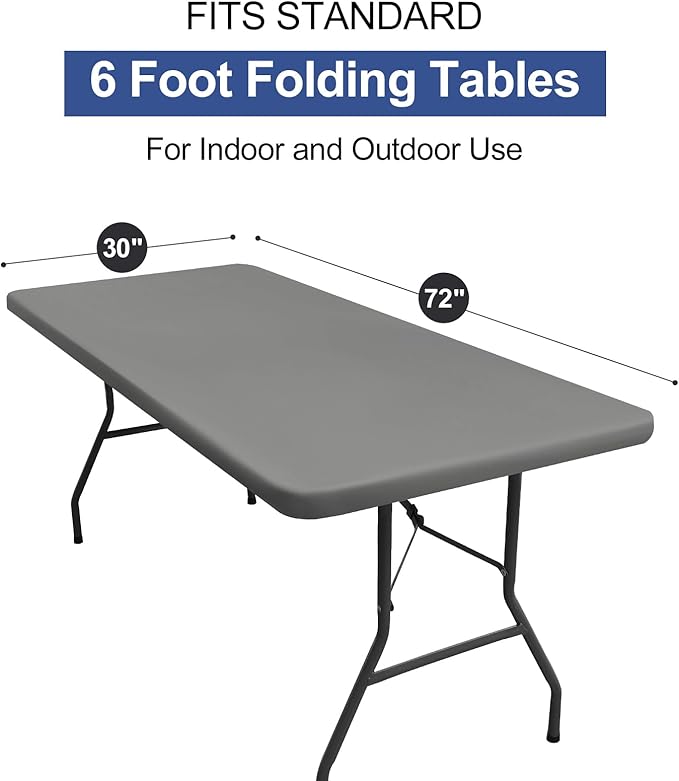 homing Rectangle Table Cloth Cover, Waterproof Polyester Elastic Fitted Tablecloth, Fits for 6 Foot Folding Tables, Washable Table Protector for Picnic, Camping, Outdoor (Grey, 30" x 72")