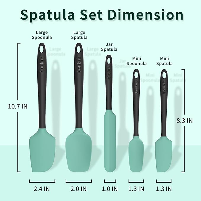 Coukre Silicone Spatula Set of 5,High Temperature Resistant, Food Grade Silicone, Dishwasher Safe, for Baking, Cooking (Aqua Green)