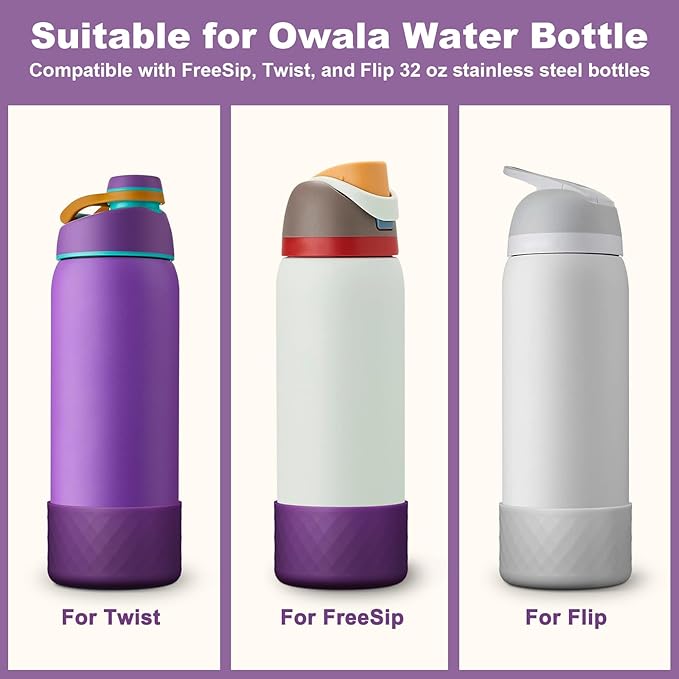 2PCS Silicone Water Bottle Boot for Owala 32oz, Protective Bottom Bumper Anti-Slip Sleeve for FreeSip, Twist, and Flip Stainless Steel Bottles, Dishwasher Safe and BPA Free