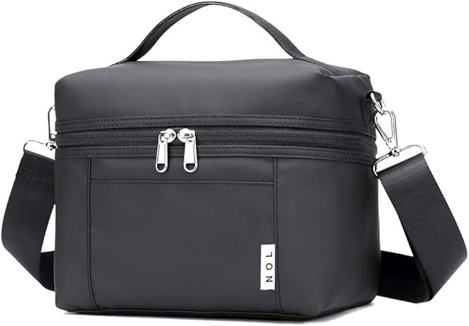 NOL Natural Organic Lifestyle Small Insulated Lunch Bags for Women Cooler Bag Lightweight Nylon Waterproof Lunch Box For Work（Small，Black）