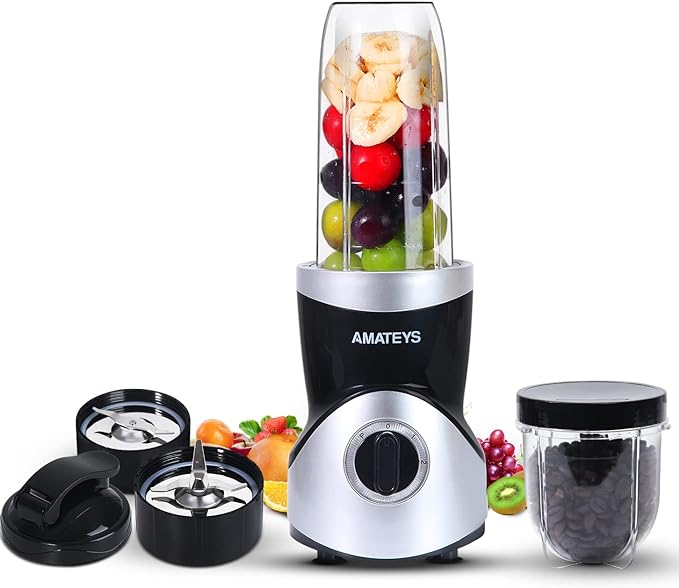 Personal Blender for Shakes and Smoothies,Professional Kitchenblender with Blending & Grinding Blades, Portable Coffee Grinder with 24/10 OZ Travel Bottles, Adjustable Speeds Juice Blender