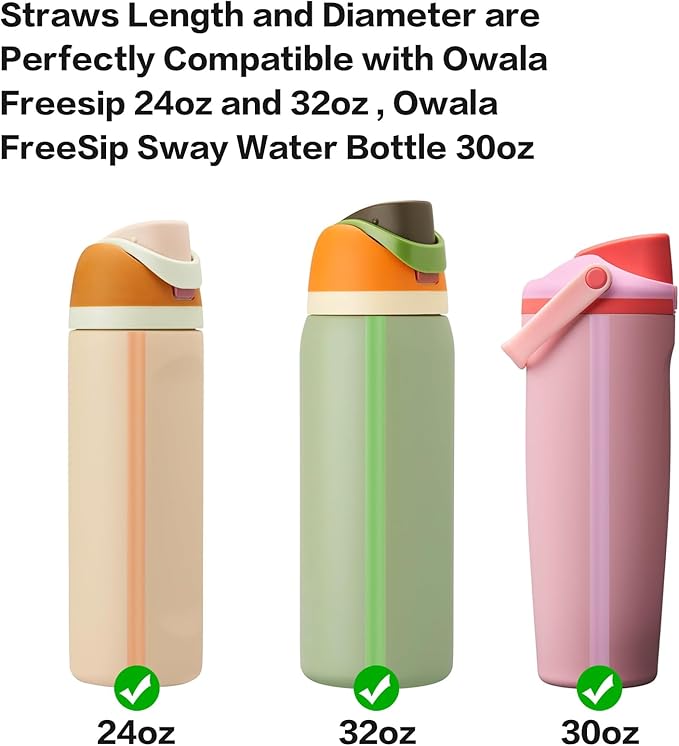 Straws Replacement Compatible with Owala Freepsip 24oz,32oz Water Bottle,Replacement Parts For Owala Free Sip Sway 30 oz,Include 6 BPA-FREE Straws and 1 Cleaning Brush,Pink