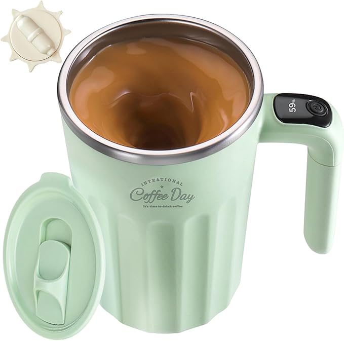 Self Stirring Mug,Self Stirring Coffee Mug,Suitable for Coffee, Milk, Cocoa and Other Beverages (Matcha Green-temperature, 12 Ounces)