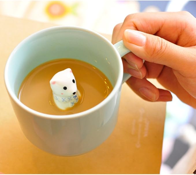 ZaH 3D Mug Animal Inside Cup Cartoon Ceramics Figurine Teacup Christmas Birthday Gift for Boys Girls Kids Women Men Coffee Mug (8 oz Rabbit)