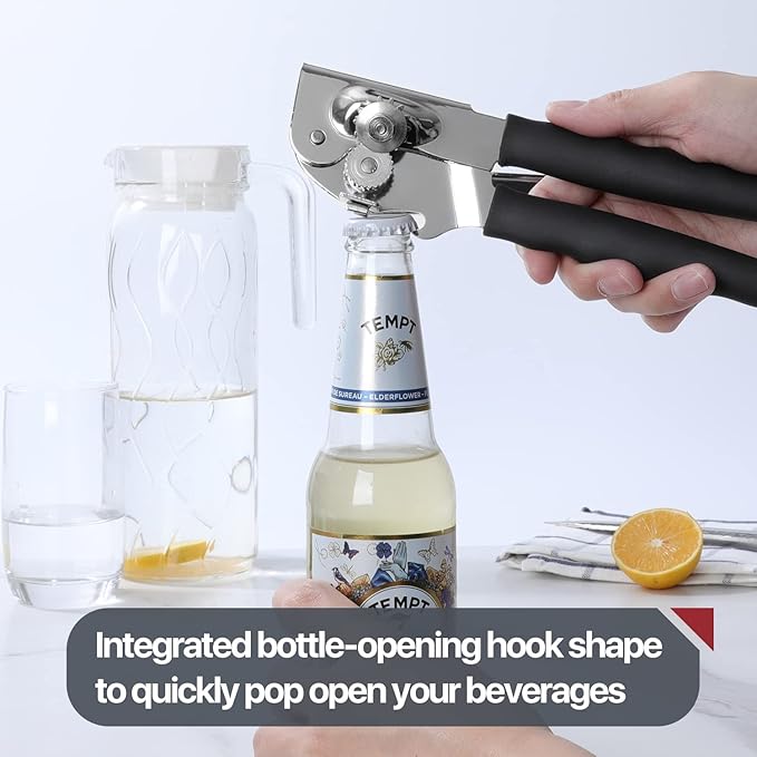 Commercial Can Opener, UHIYEE Hand Crank Can Opener Manual Heavy Duty with Comfortable Extra-long Handles, Oversized Knob, Large Handheld Can Open Easy for Big Cans, Black