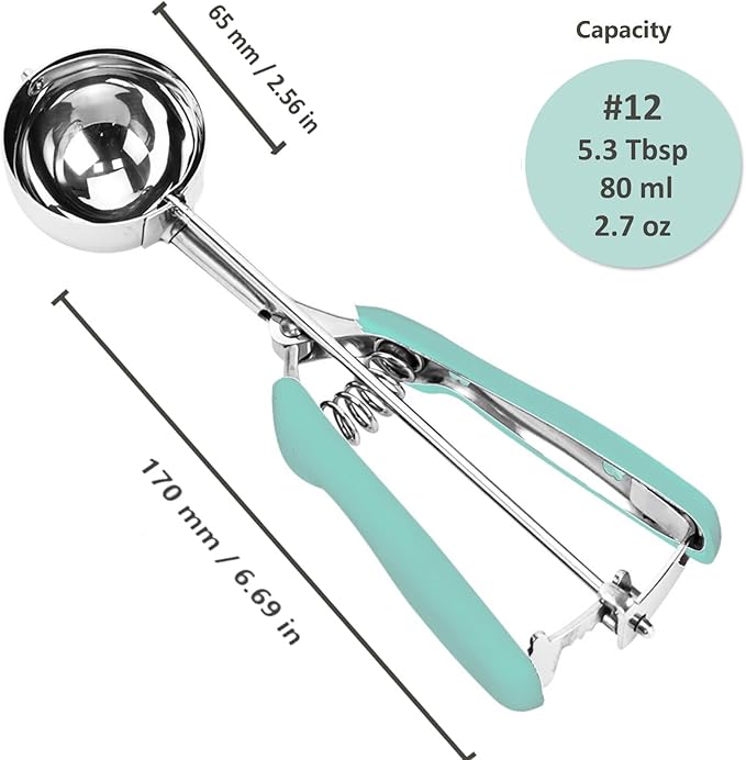 Ice Cream Scoop, 18/8 Stainless Steel Cookie Scoop, Cookie Scoops for Baking, 5.3Tbsp/80ml/2.7oz Cookie Dough Scoop, Ice Cream Scooper with Trigger Release, Cookie Scooper, Cupcake Scoop(Mint Green)