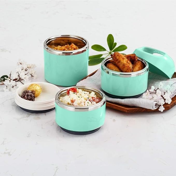 Lille Home Stackable Stainless Steel Thermal Compartment Lunch/Snack Box, 3-Tier Insulated Bento/Food Container with Lunch Bag, Utensils Set and Three Extra Seals, 43OZ