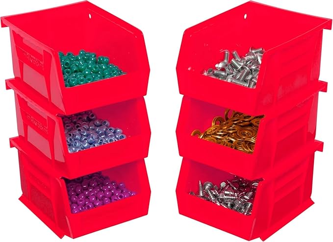 Akro-Mils 30210 AkroBins Plastic Storage Bins, Space-Saving Stackable Bins for Garage, Pantry, Craft Organization, 5-" x 4-" x 3-", Red, 24-Pack