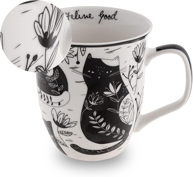 Karma Gifts 16 oz Black and White Boho Mug Beetle - Cute Coffee and Tea Mug - Ceramic Coffee Mugs for Women and Men