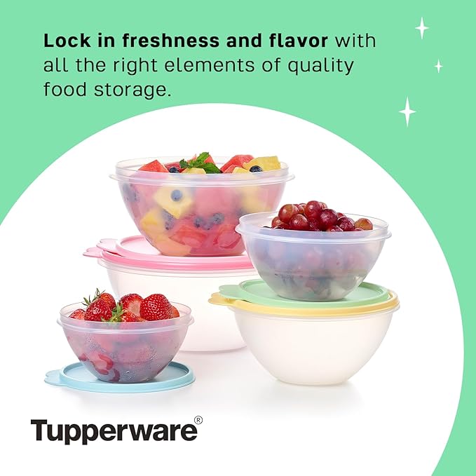 Tupperware Heritage Wonderlier 10 Piece Food Storage Bowl Set in Vintage Colors- Dishwasher Safe & BPA Free - (5 Containers + 5 Lids)