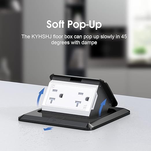 KYHSHJ Pop Up Floor Electrical Outlet Box Kit，20 Amp Stainless Steel TR Tamper-Resistant Duplex Receptacle Outlet， Corrosive Resistant Hardware，ETL Listed, Black