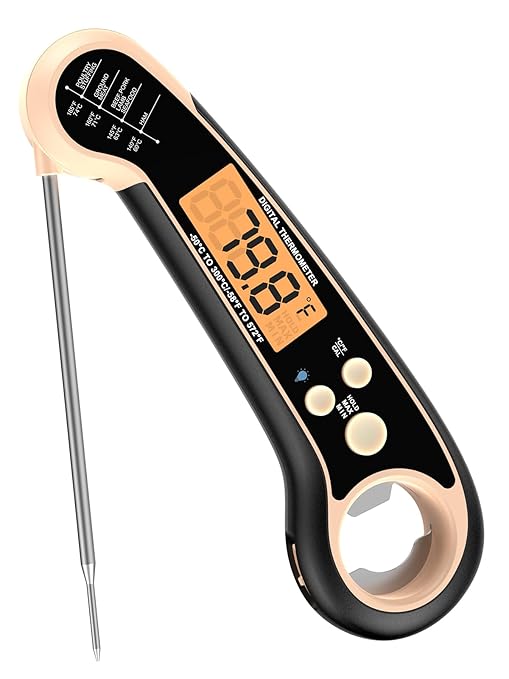 Instant Read Meat Thermometer for Grill and Cooking, Fast and Accurate Digital Food Thermometer with Backlit bi-fold Probe for Kitchen ovens, Frying, Candy, Steak (Sundet Peach)