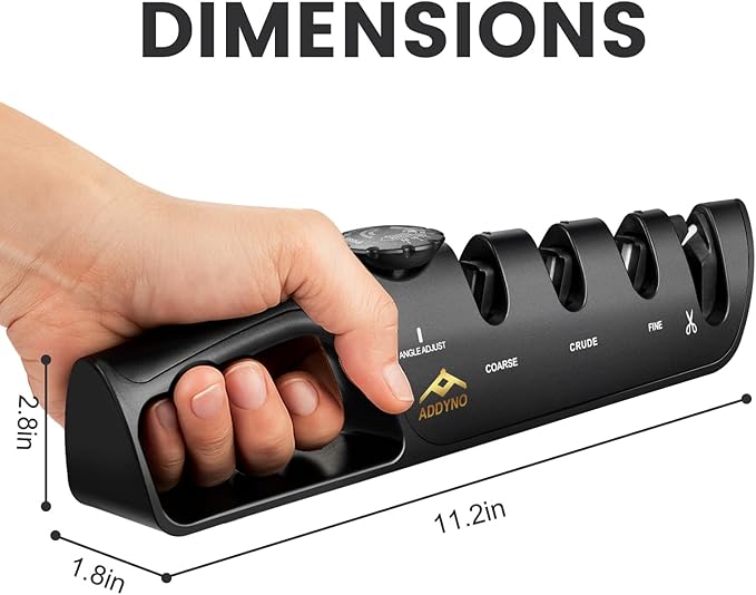 4-in-1 Knife Sharpener with Angle Guide, Adjustable Edge,3-Stage Coarse–Sharpen–Fine + Scissors Slot, Non-Slip Base & Ergonomic Handle for Kitchen Knives