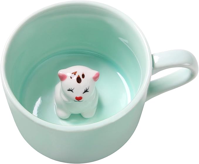 Surprise 3D Coffee Mug Animal Inside 8 oz with Kitten,Cute Cartoon Handmade Ceramics Cup,Christmas Birthday Surprise for Friends Family or Kids (Kitten)
