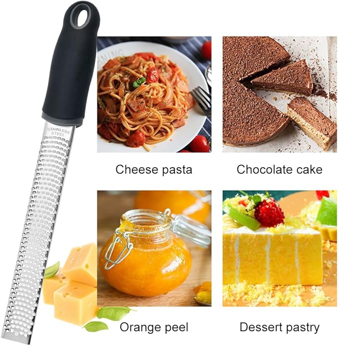 Lemon Zester Grater with Handle, Multi-use Kitchen Tool for Zesting Fruits, Grating Vegetables, Cheese, and Spices, with Protective Cover & Cleaning Brush