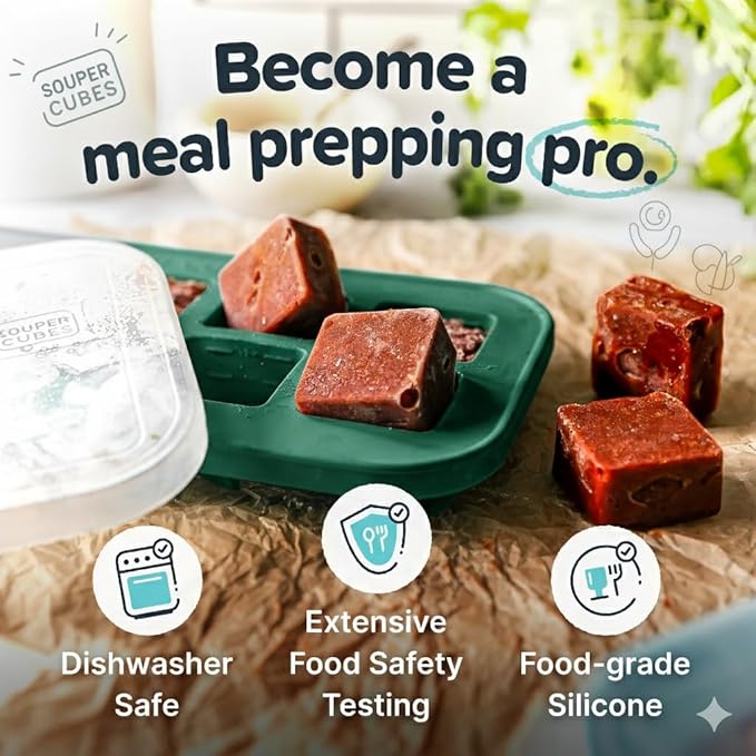Souper Cubes 2 Tbsp. Silicone Freezer Molds - Perfect for Storing Garlic, Herbs, Ginger, Pesto, Tomato Paste, Lemon Juice, Purees and More - Silicone Baby Food Freezer Tray - Kale – 2-Pack