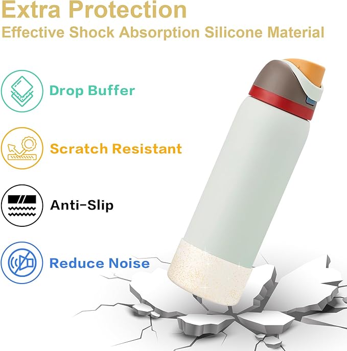 2PCS Silicone Water Bottle Boot for Owala 32oz, Protective Bottom Bumper Anti-Slip Sleeve for FreeSip, Twist, and Flip Stainless Steel Bottles, Dishwasher Safe and BPA Free(Shiny Gold)