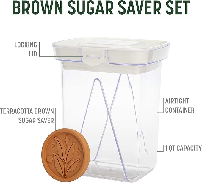 Goodful Brown Sugar Saver and Softener Disc with Airtight Storage Container, Multiple Uses for Food Storage Containers, Reusable and Food Safe, 1-Quart Container with Sugar Saver Disk