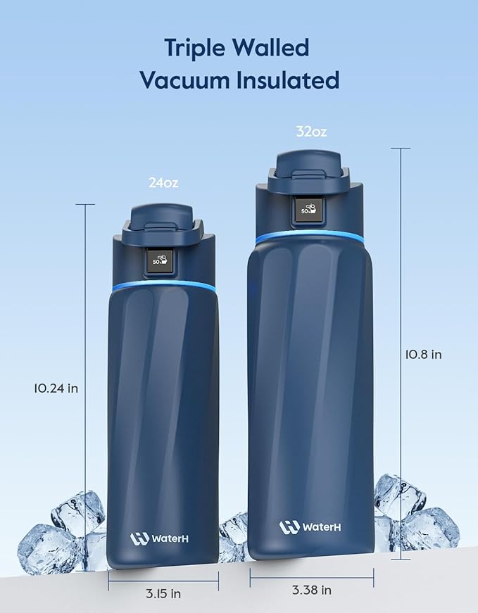 Boost Smart Water Bottle that Reminds You to Drink, 24oz BPA-Free Stainless Steel Vacuum Insulated Bottle, Wide Mouth Water Tracker Bottle with APP, Ideal Gift for Christmas, Thanksgiving Day