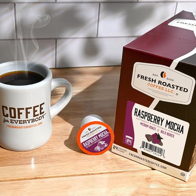 Fresh Roasted Coffee, Raspberry Mocha, Flavored Coffee Pods, K-Cup Compatible, 24 Count