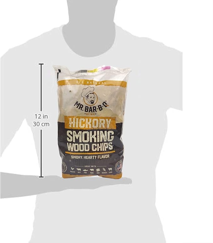 Mr. Bar-B-Q Hickory Wood Smoking Chips, 100% All Natural Wood Chips for Smokers, Works with Smoker, Gas, Electric Grill, Smoky & Fruity Flavor for Picnics, Grilling, Smoker, BBQ & Camping (1.8 Lb Bag)
