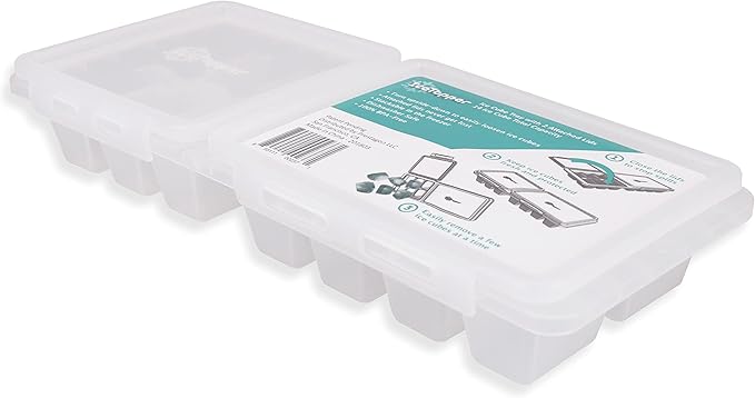 IceTopper Ice Cube Tray with 2 Attached Lids - Easy Release Ice Cube Molds, 14 Cubes per Tray, Stackable & Dishwasher Safe, 100% Food Grade, BPA Free & Recyclable Original