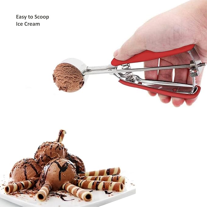 Cookie Scoop, Ice Cream Scoop, 1Tbsp/15 ml/0.5oz Cookie Scoops for Baking, 18/8 Stainless Steel Cookie Scooper for Baking, Cookie Dough Scoop with Non-slip Grip (Red)