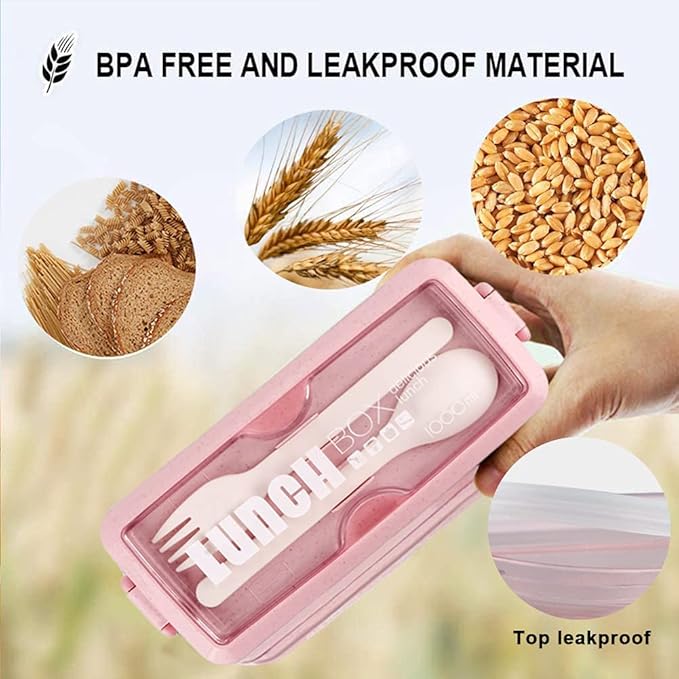 Stackable Bento Box with Lunch Bag, 3 Compartment Japanese Lunch Containers, Wheat Straw, All-in-1 Bento Lunch Box Kit for Adults Meal Prep Lunch Snack by Iteryn