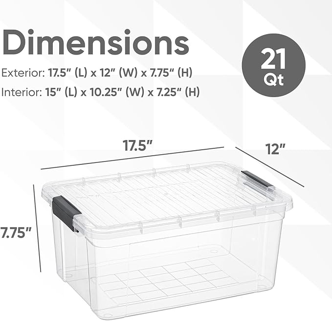 Superio Clear Storage Container with Lid, 16 Quart Plastic Bin for organization, Non-Toxic, BPA Free, Odor-Free, Stackable Latch Box organizer for Home, Dorm, Classroom, Garage, Closet (16 Quart)