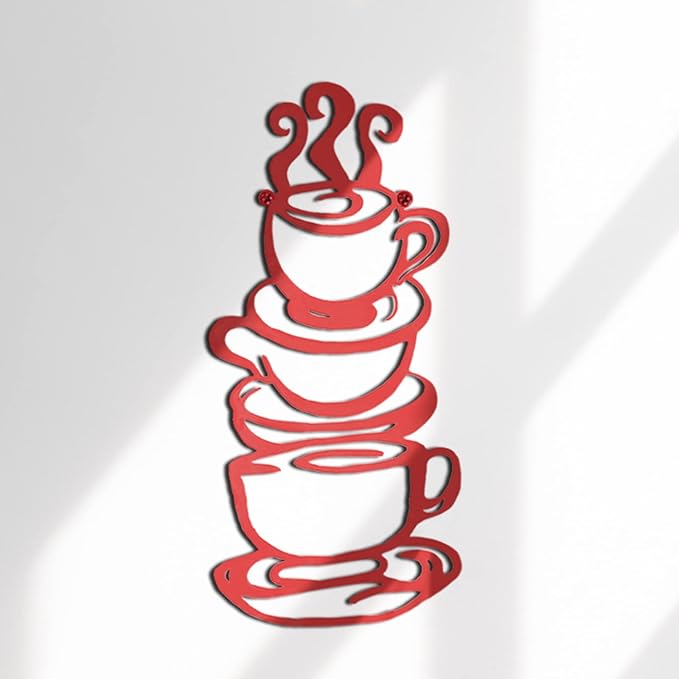 Lynicon Coffee Cup Metal Wall Art, Farmhouse Kitchen Restaurant Decor Coffee Bar Sign, Red