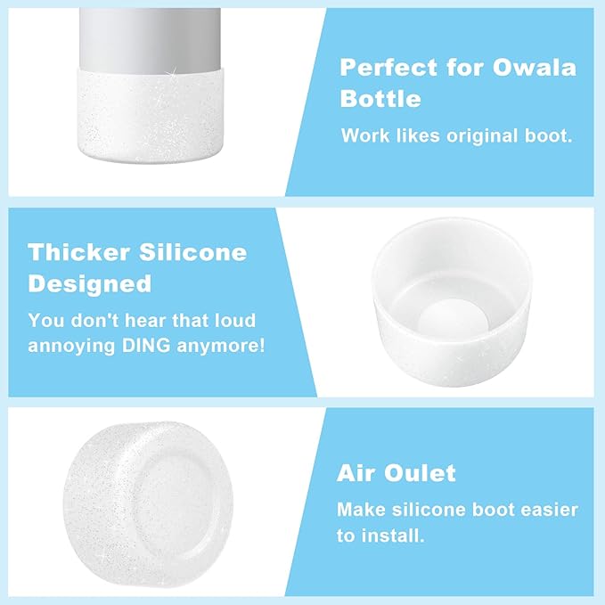 2PCS Silicone Water Bottle Boot for Owala 24oz, Protective Bottom Bumper Anti-Slip Sleeve for FreeSip, Twist, and Flip Stainless Steel Bottles, Dishwasher Safe and BPA Free(Shiny Silver)